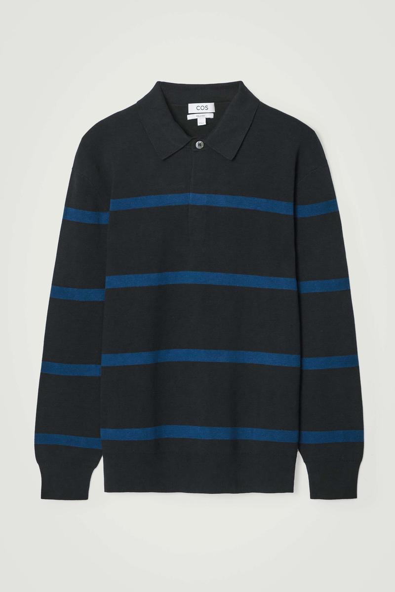 Striped Knitted Polo Shirt in Blue