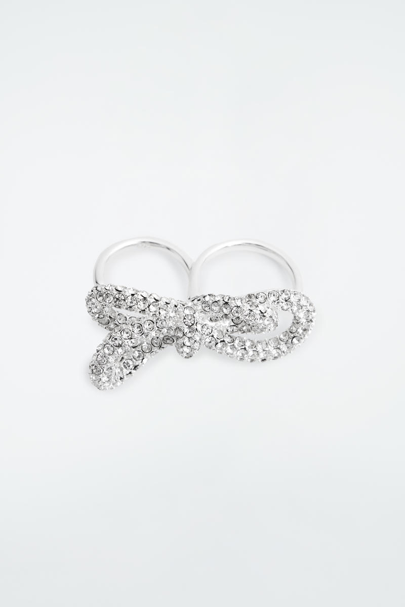 Knotted Bow Crystal Double-Finger Ring