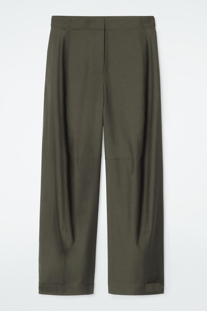 Wool Barrel-Leg Utility Trousers in Green