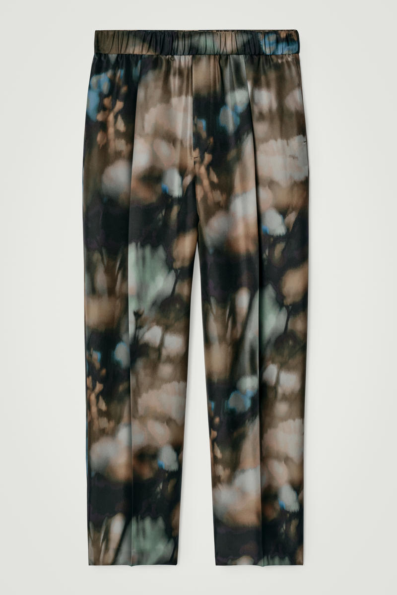 Elasticated Silk Trousers in Multicolor