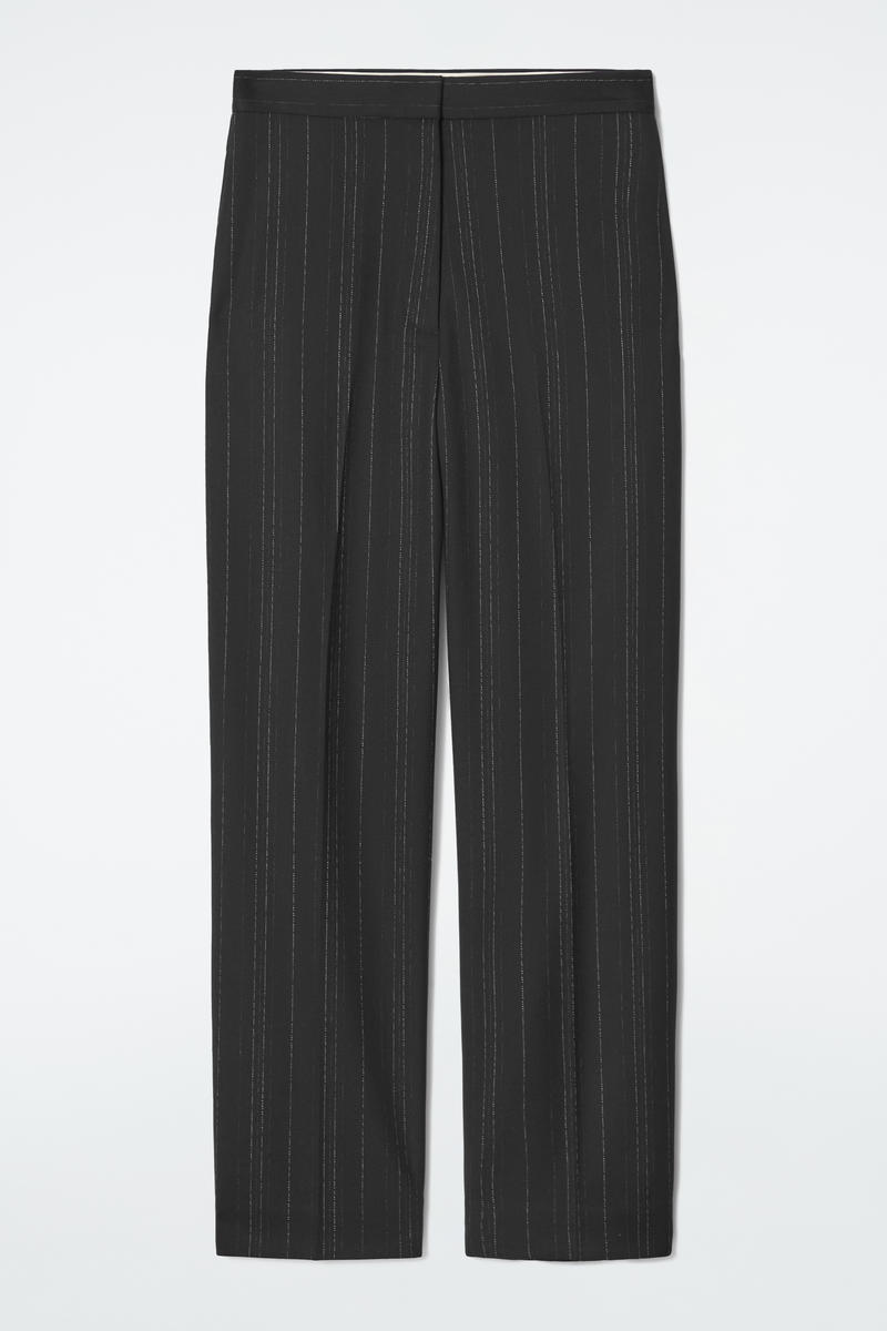 Pinstriped Tailored Barrel-Leg Trousers