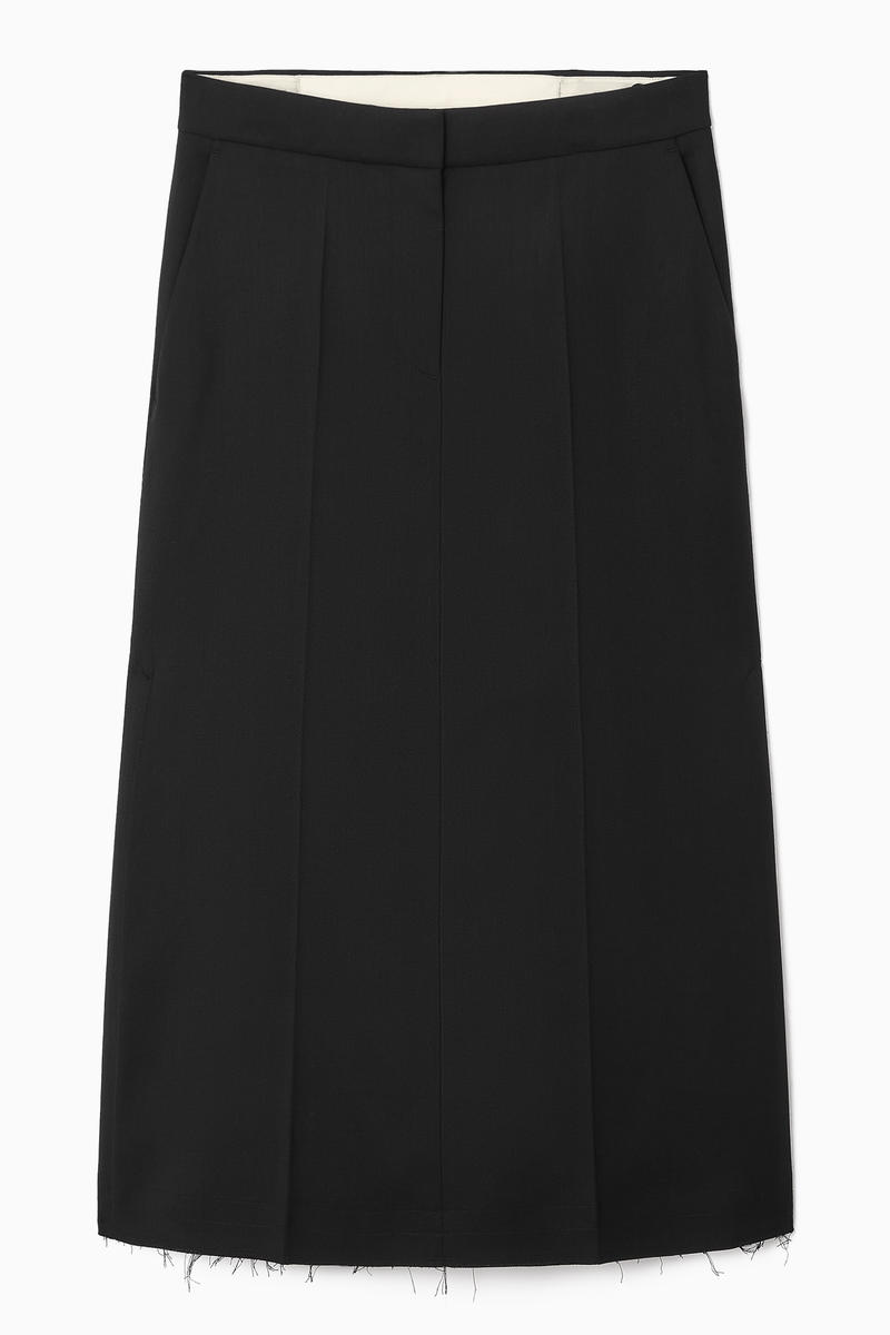 Deconstructed Wool-Blend Midi Pencil Skirt