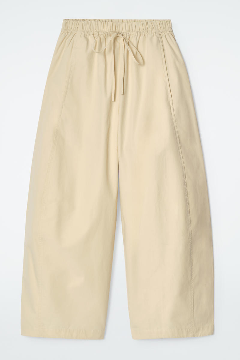 Elasticated Barrel-Leg Trousers in Beige