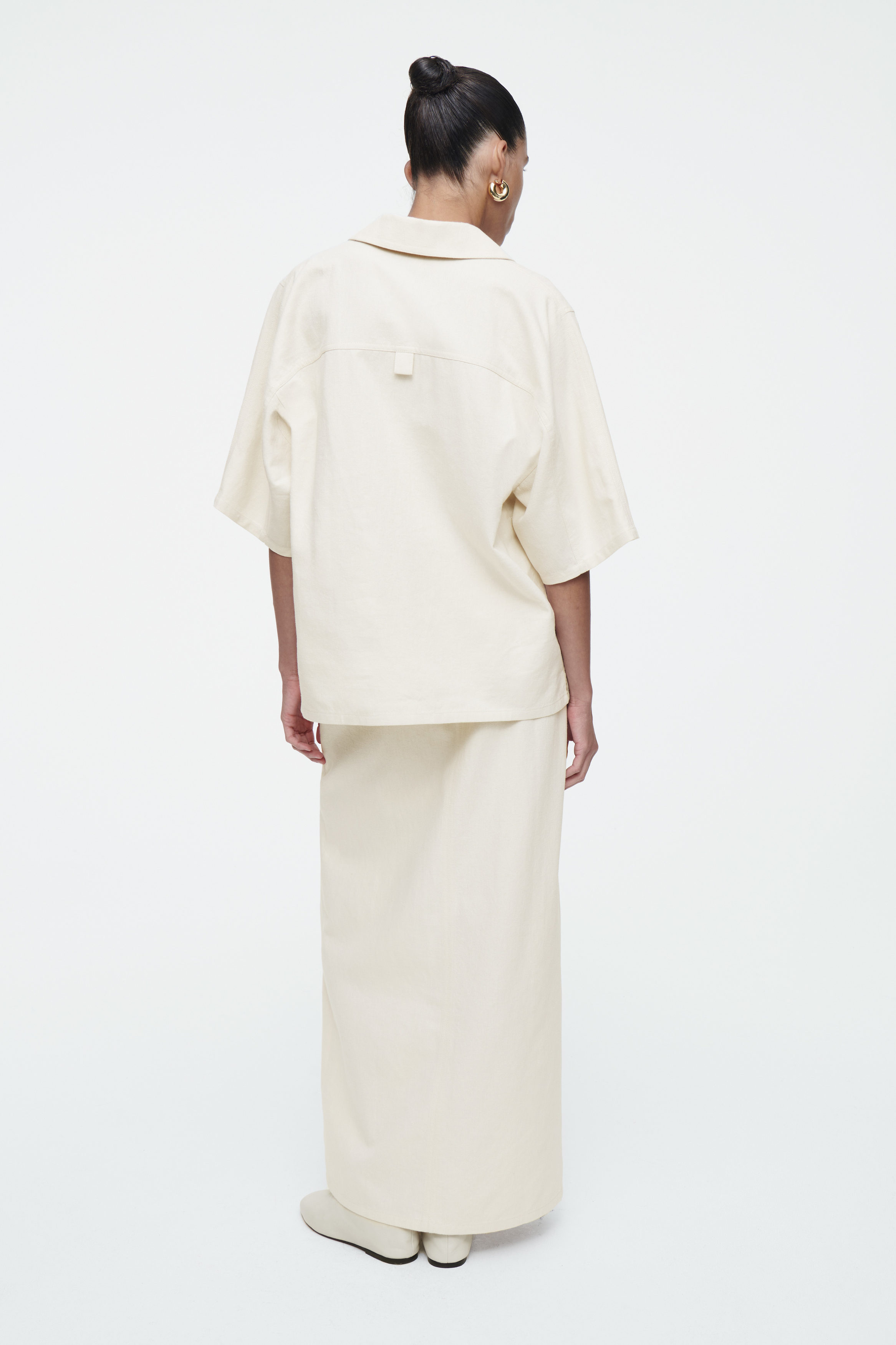 LINEN-TWILL UTILITY MAXI SKIRT - ECRU