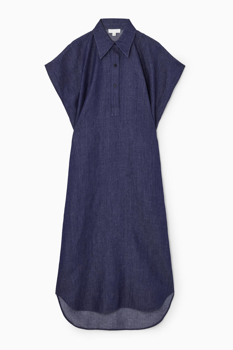 Oversized Denim Midi Shirt Dress in Blue