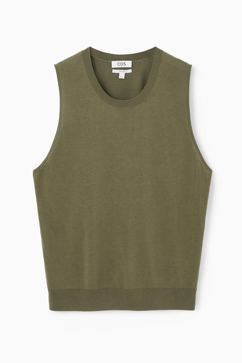 Shop Cos Relaxed Knitted Silk Vest In Khaki