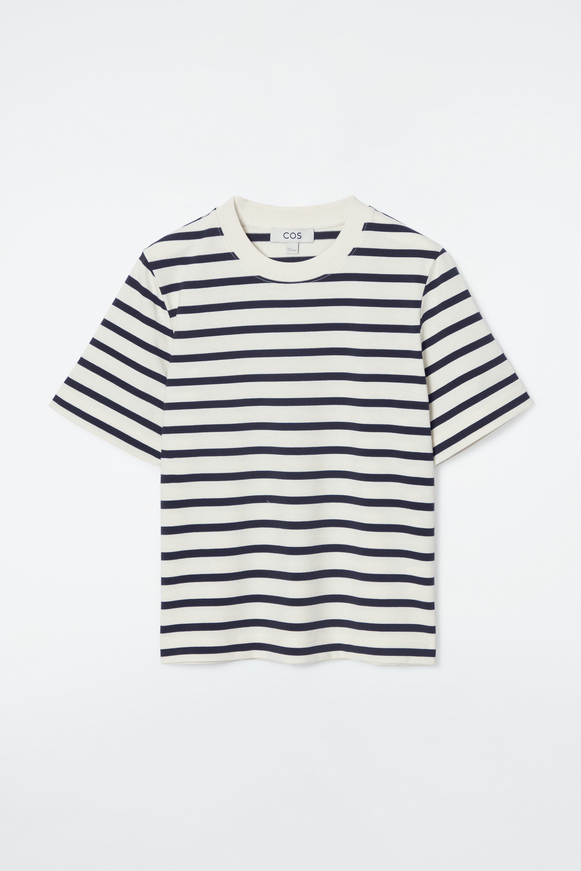 COS 半袖Tシャツ ネイビー/ホワイト CLEAN CUT REGULAR T-SHIRT - NAVY / WHITE / STRIPED | COS
