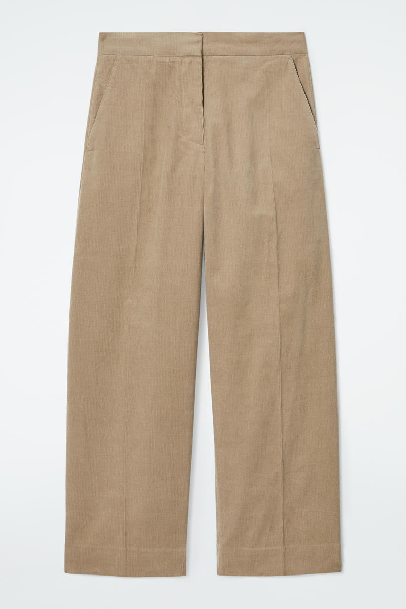 Cropped Corduroy Trousers in Beige