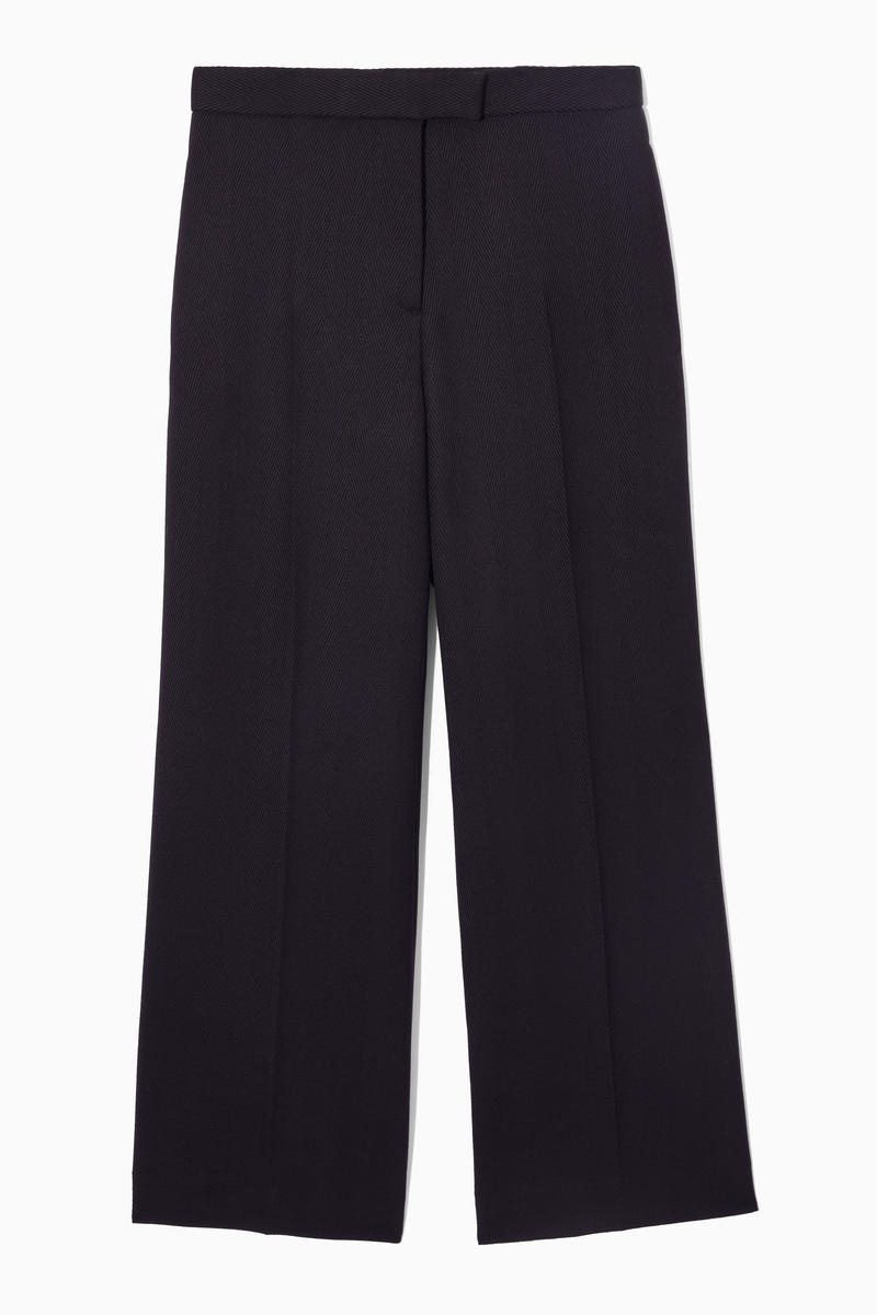 Low-Rise Flared Tailored Wool Trousers in Blue