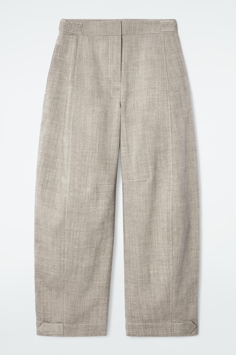 Wool Barrel-Leg Utility Trousers in Grey