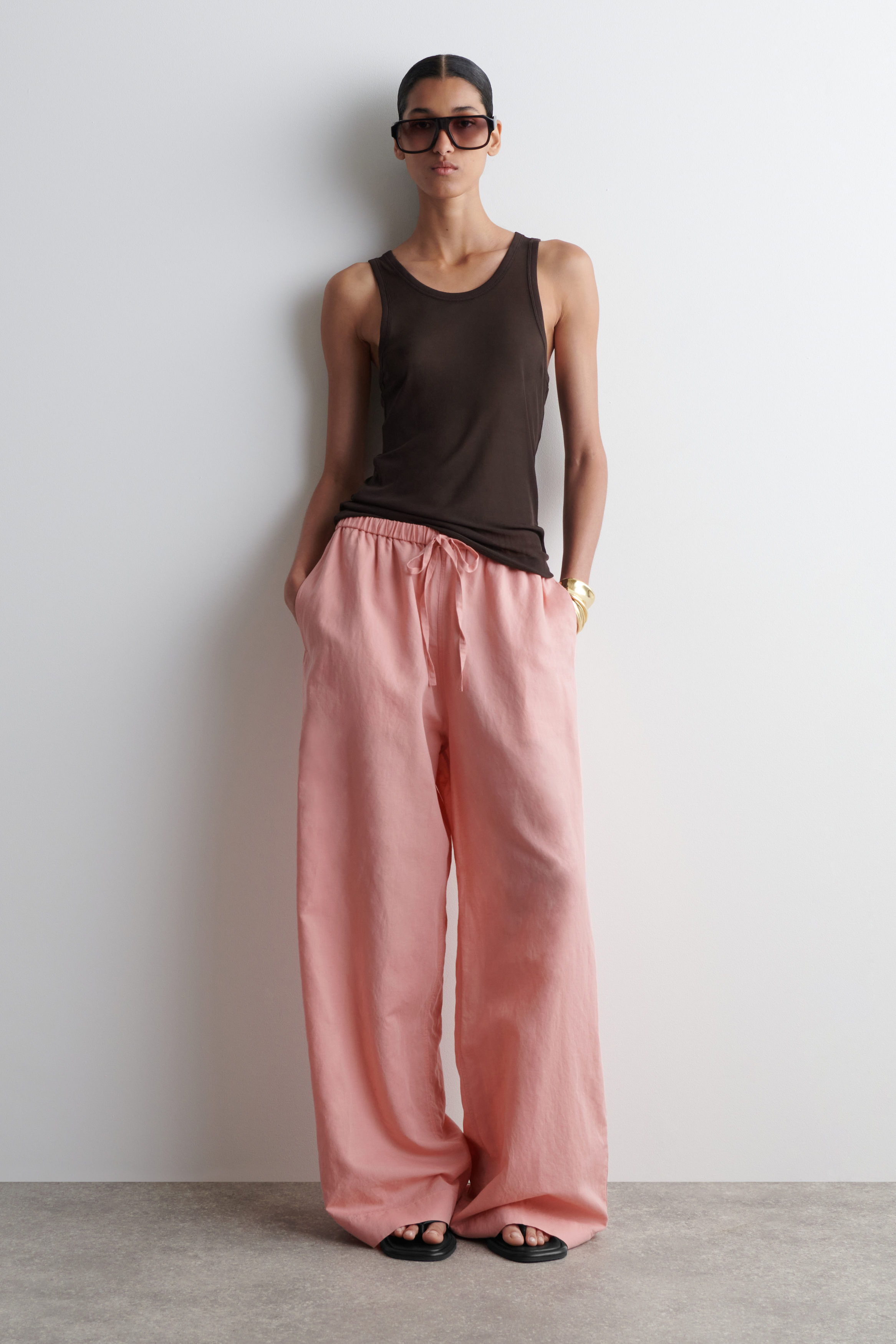 パンツ OSEREE Feather silk pants Pink OFP121 DENA-TOP-_-ZYANNA-TROUSER-PU-