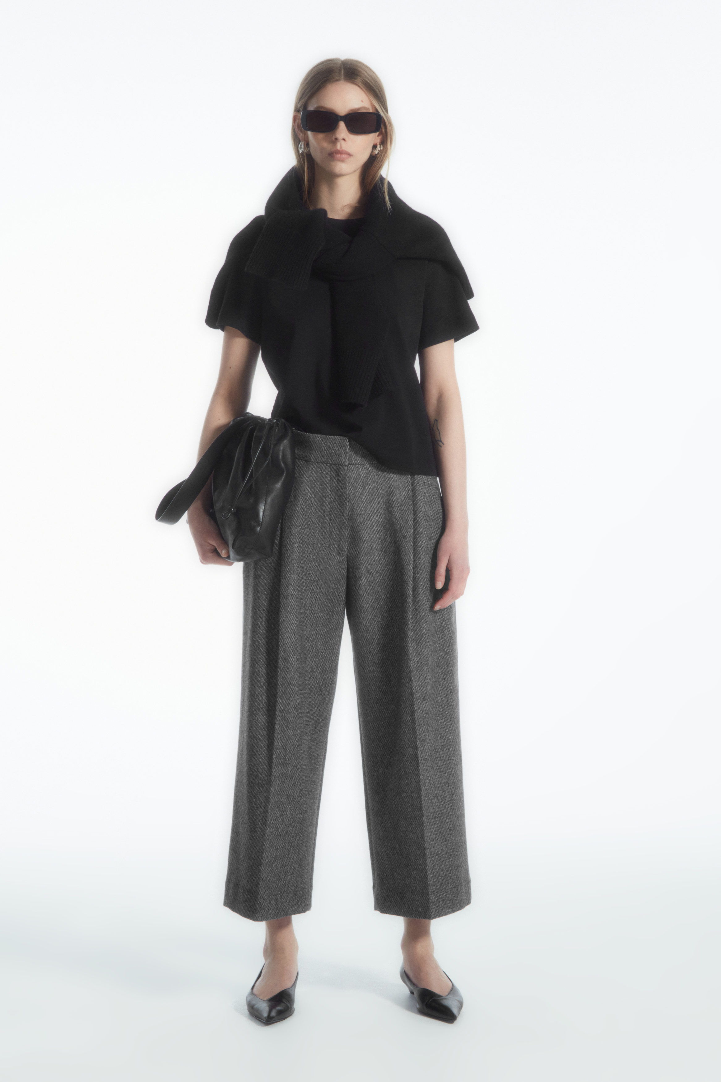 REGULAR WOOL-FLANNEL WIDE-LEG CULOTTES - WHITE / BLACK