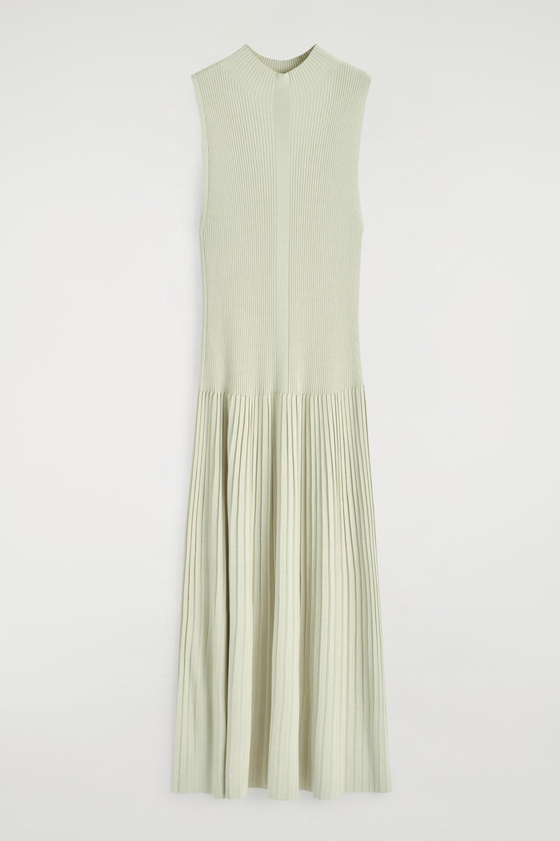 Pleated High-Neck Maxi Dress