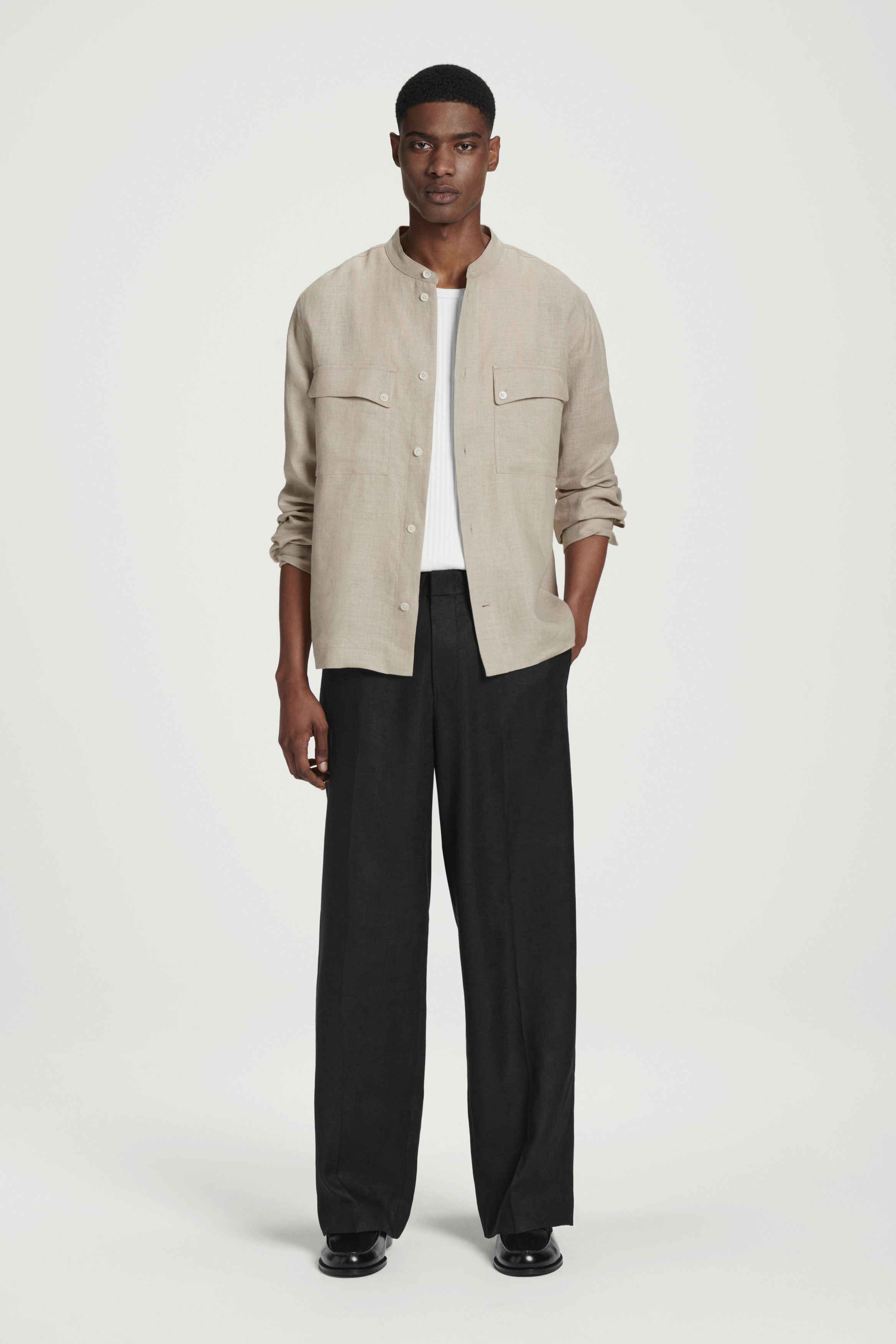 GRANDAD-COLLAR LINEN OVERSHIRT - BEIGE | COS
