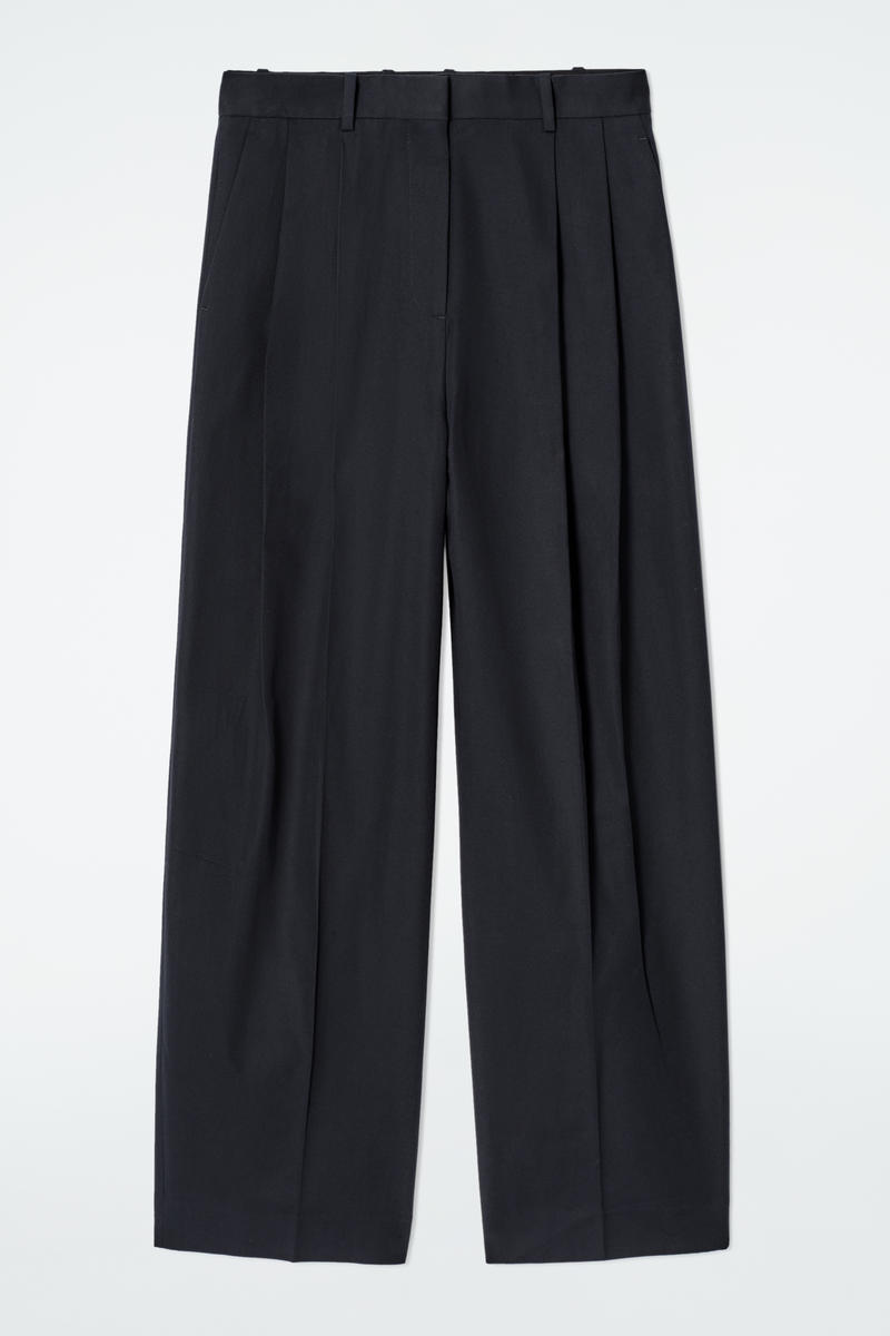 Relaxed Cotton Wide-Leg Trousers in Navy