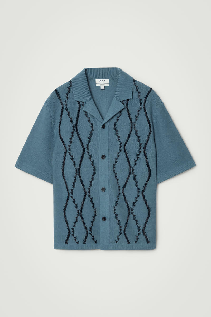 Abstract Argyle Knitted Shirt in Blue