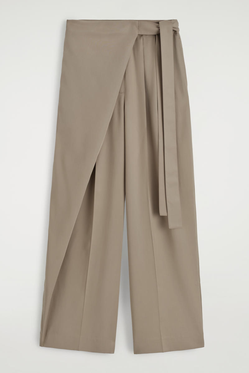 Fluid Wrap-Front Trousers in Beige