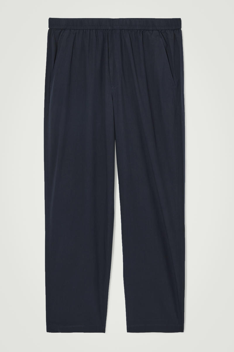 Tapered Poplin Pull-On Trousers in Blue