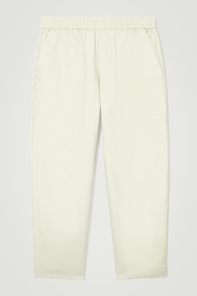 Elasticated Twill Trousers in Beige