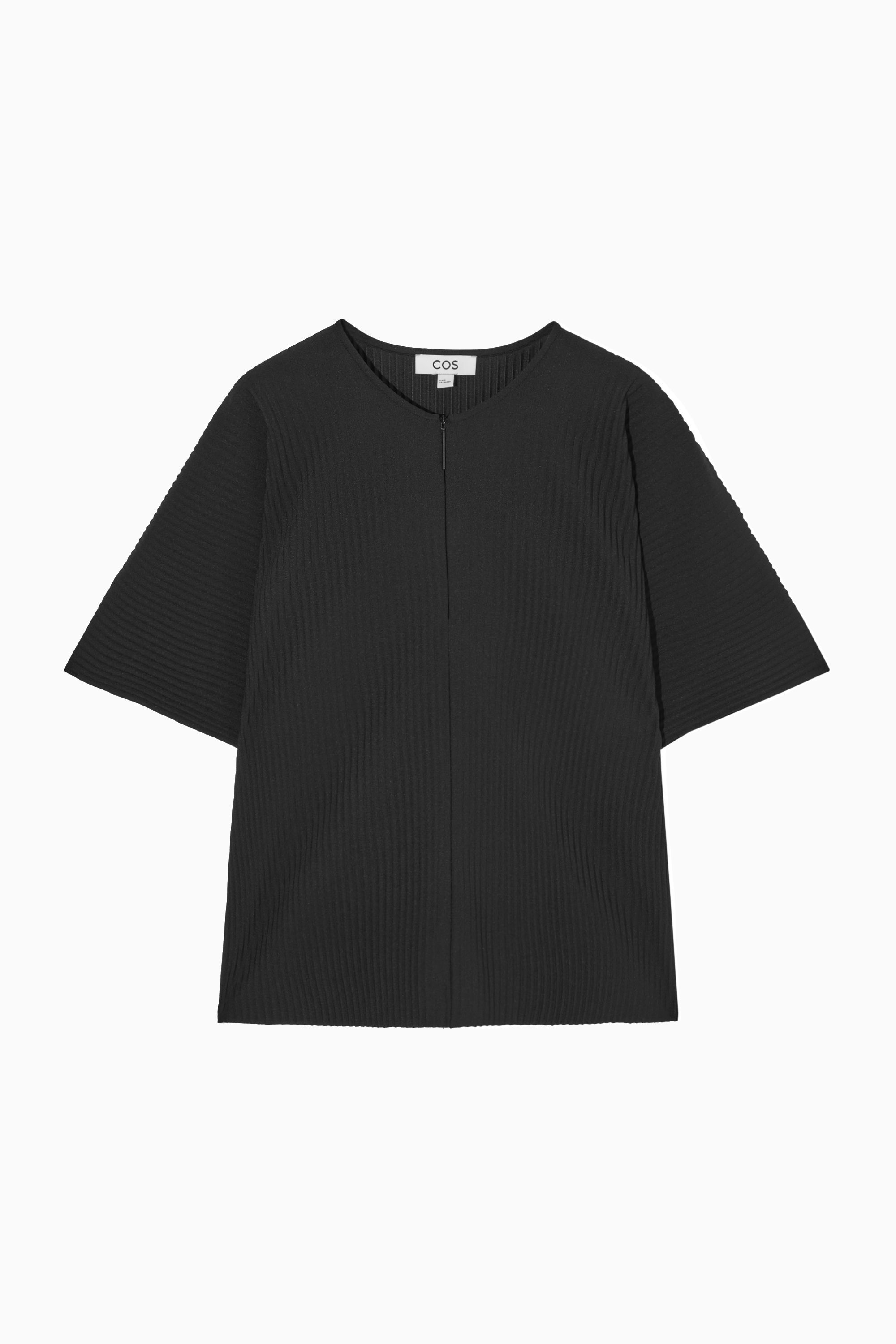 PLEATED HALF-ZIP TOP - BLACK | COS