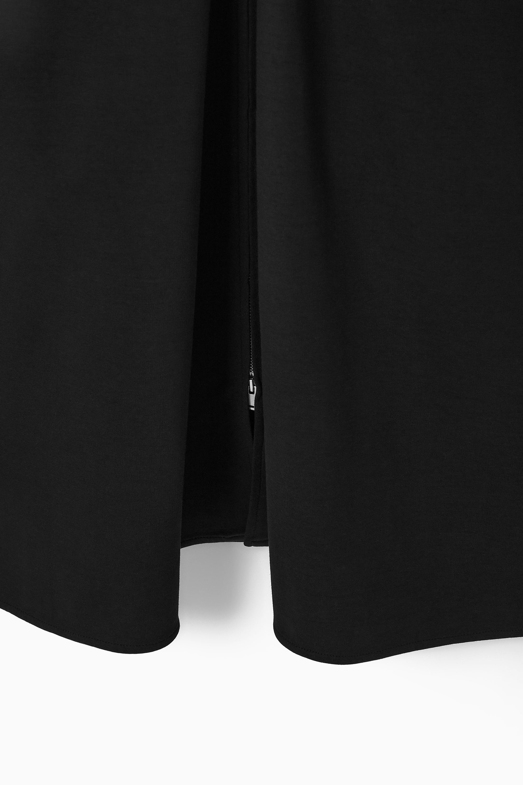 ZIP-FRONT V-NECK MIDI DRESS - BLACK ZIP-FRONT V-NECK MIDI DRESS - BLACK