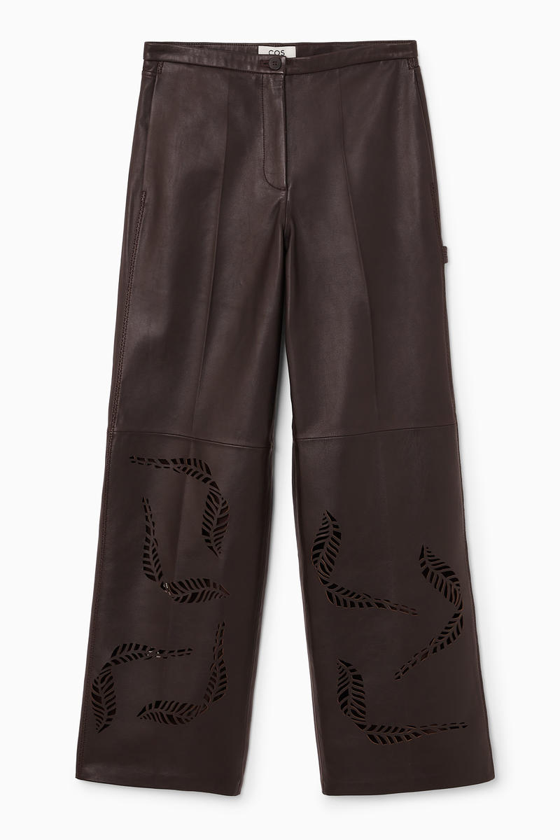 Broderie Anglaise Leather Utility Trousers in Brown