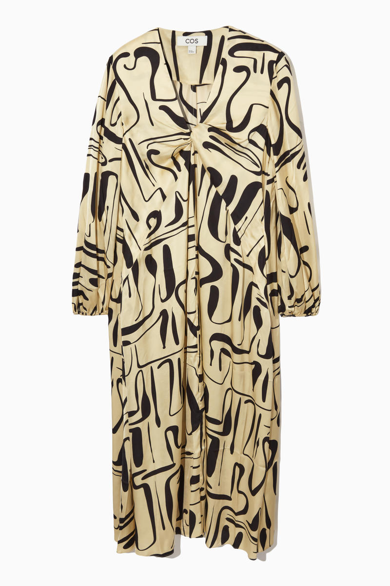 Swirl-Print Satin Midi Dress