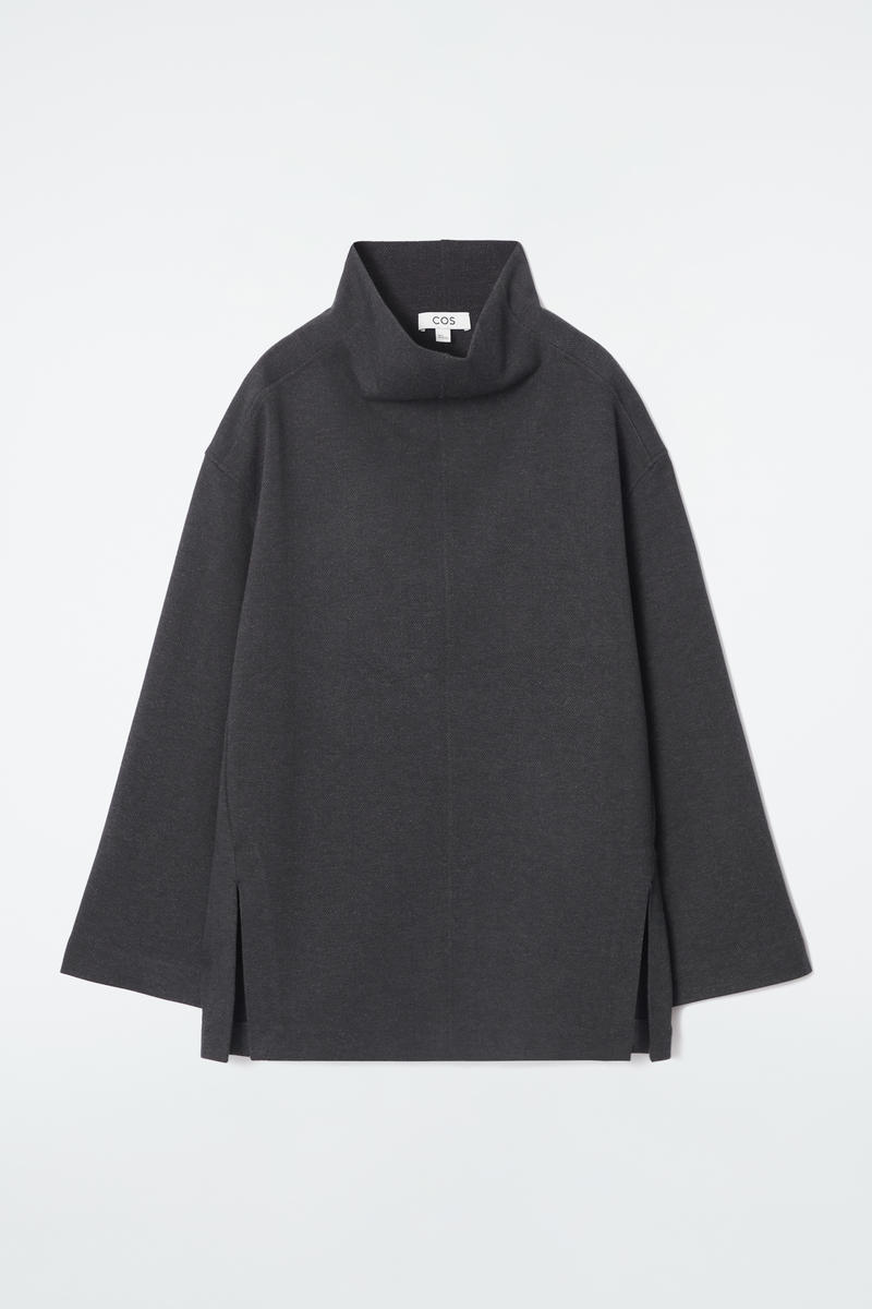 Oversized Herringbone Funnel-Neck Top