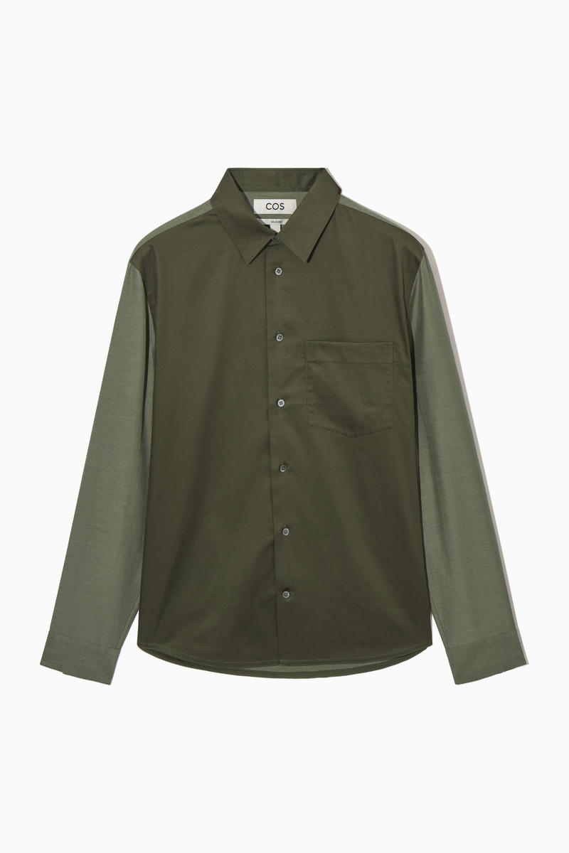 Colour-Block Tailored Shirt - Relaxed in Green