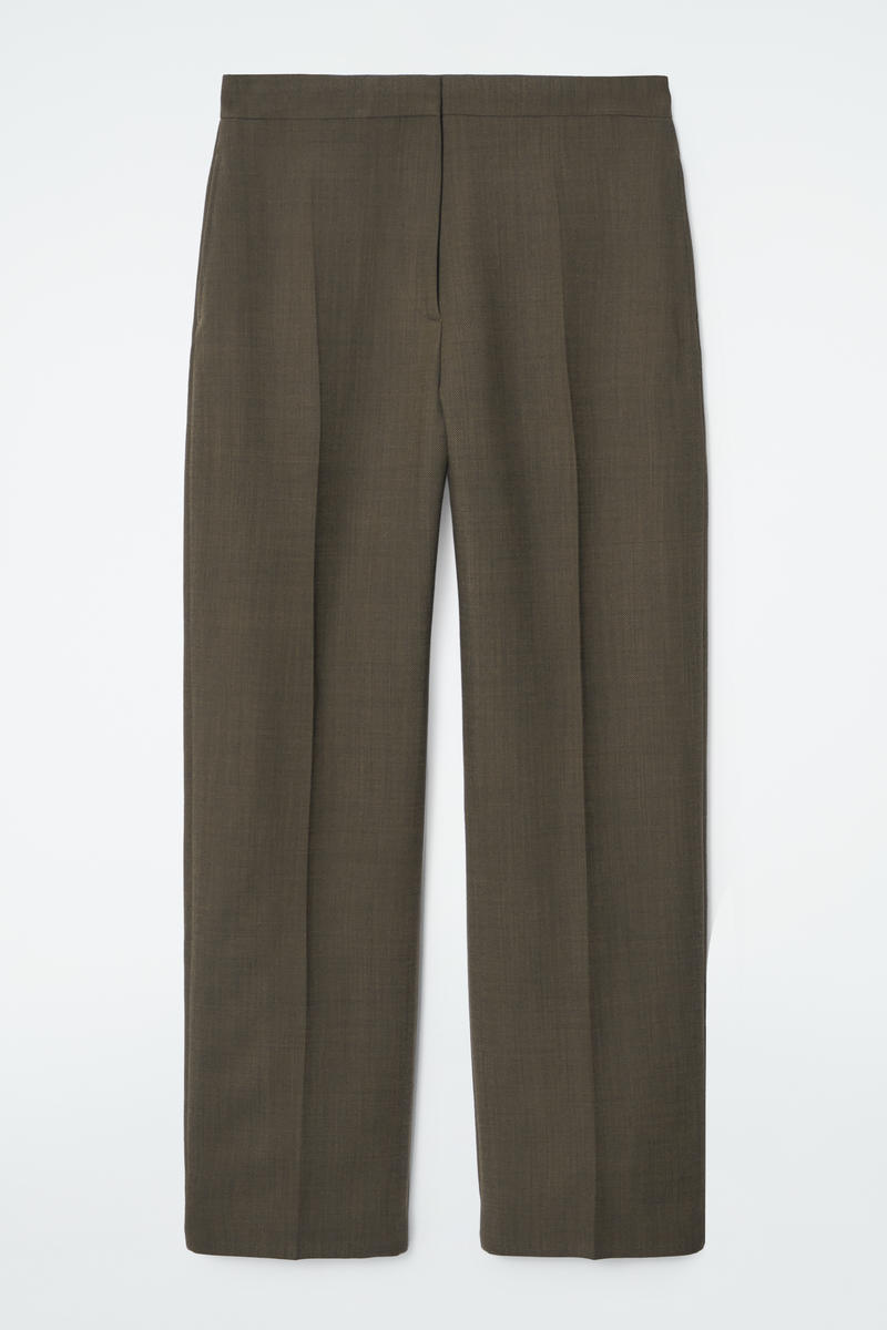 Barrel-Leg Wool Trousers in Brown