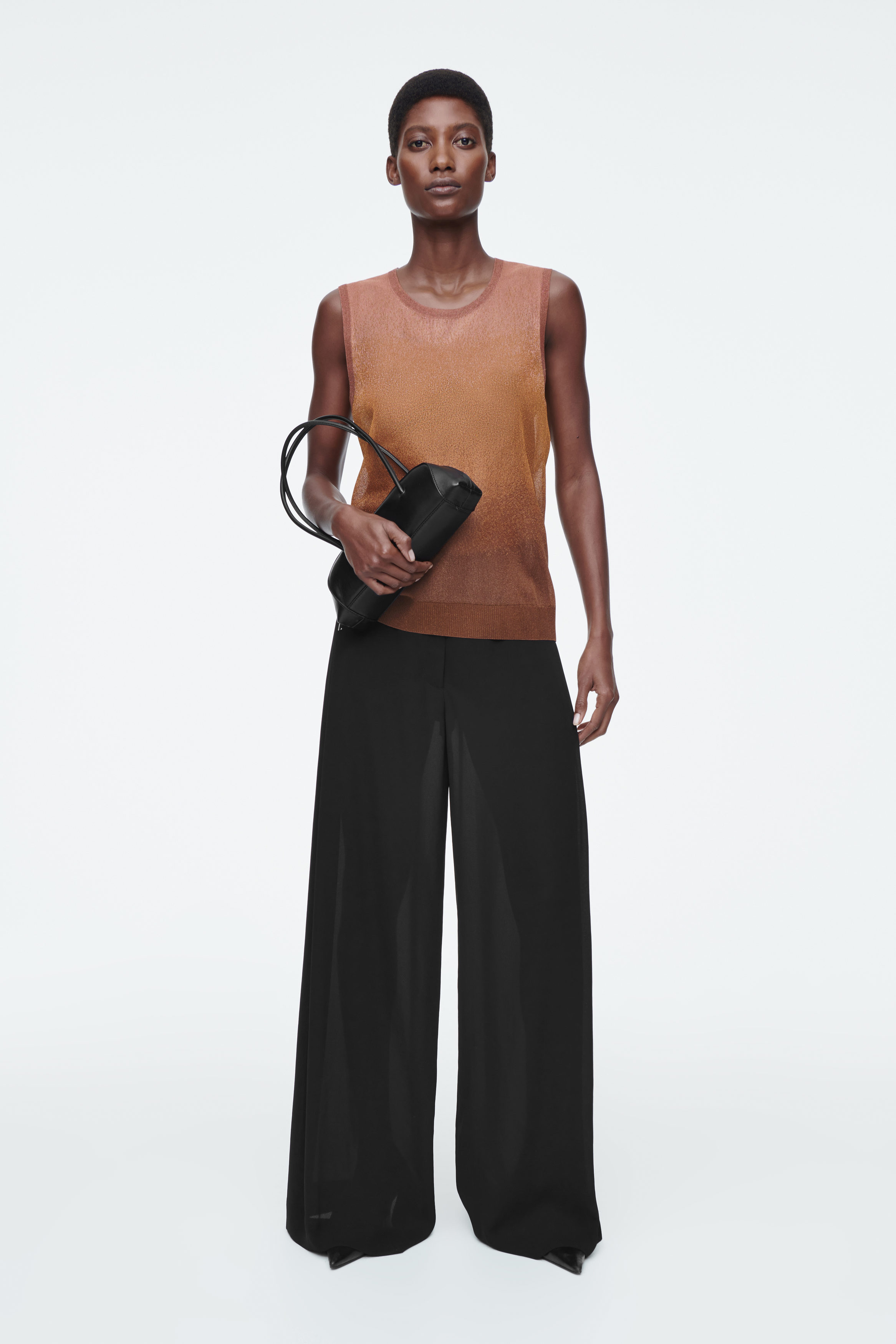 【即購入可】euw nuance knit tank-top brown Openwork sleeveless knit top - Chestnut brown