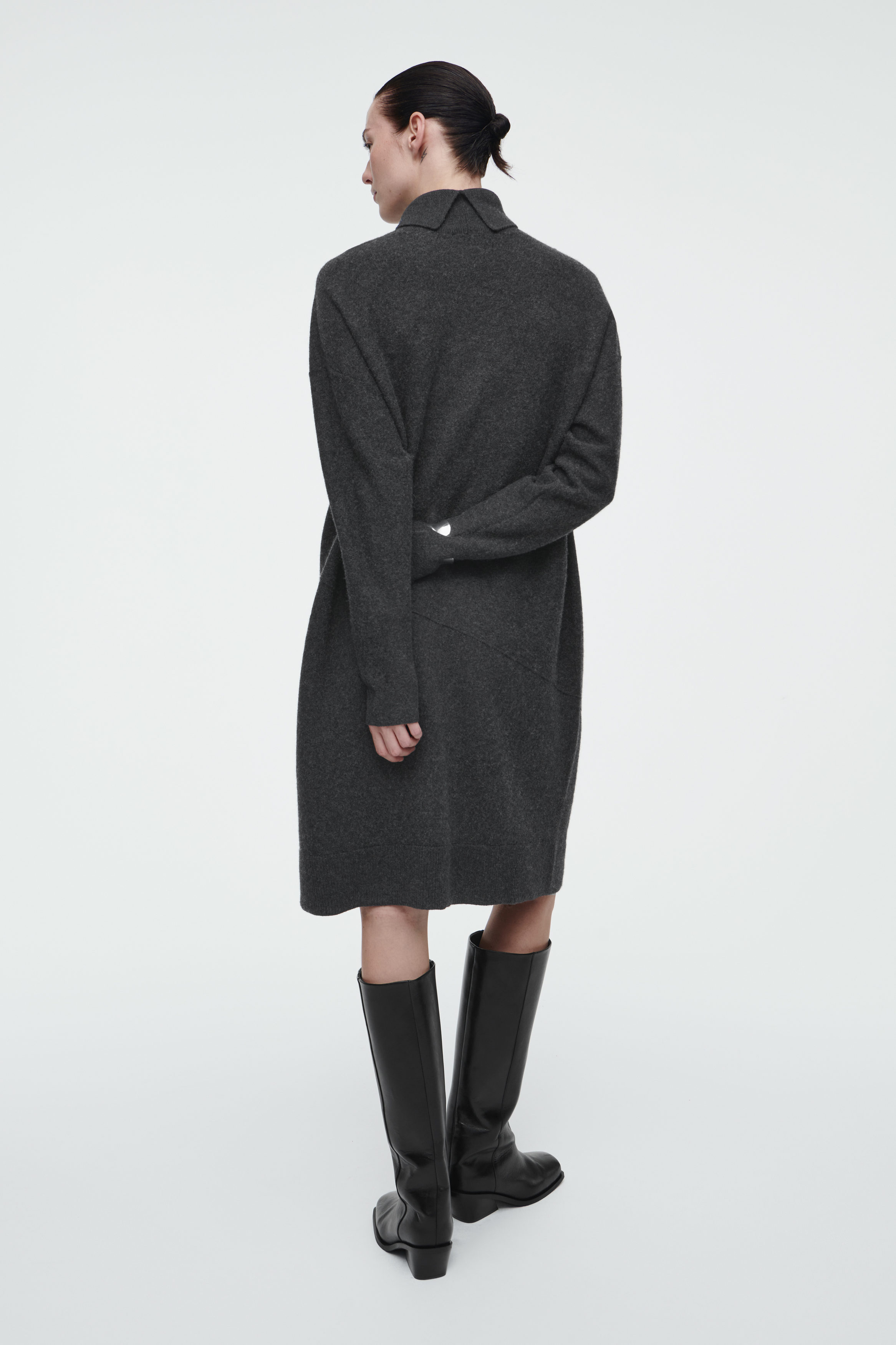 ASYMMETRIC MERINO WOOL DRESS - DARK GREY ASYMMETRIC MERINO WOOL DRESS - DARK GREY