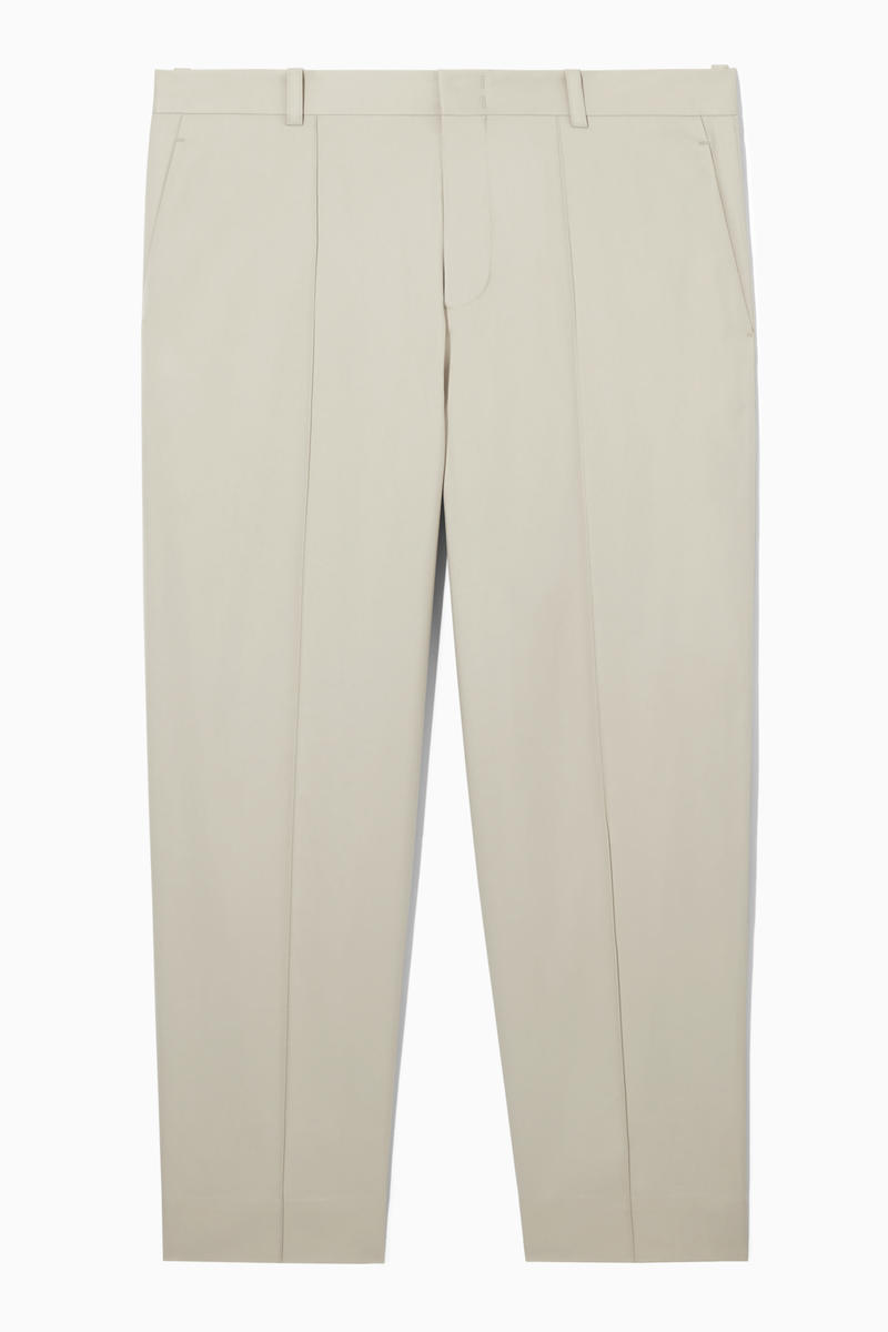 Cropped Straight-Leg Twill Trousers in Beige