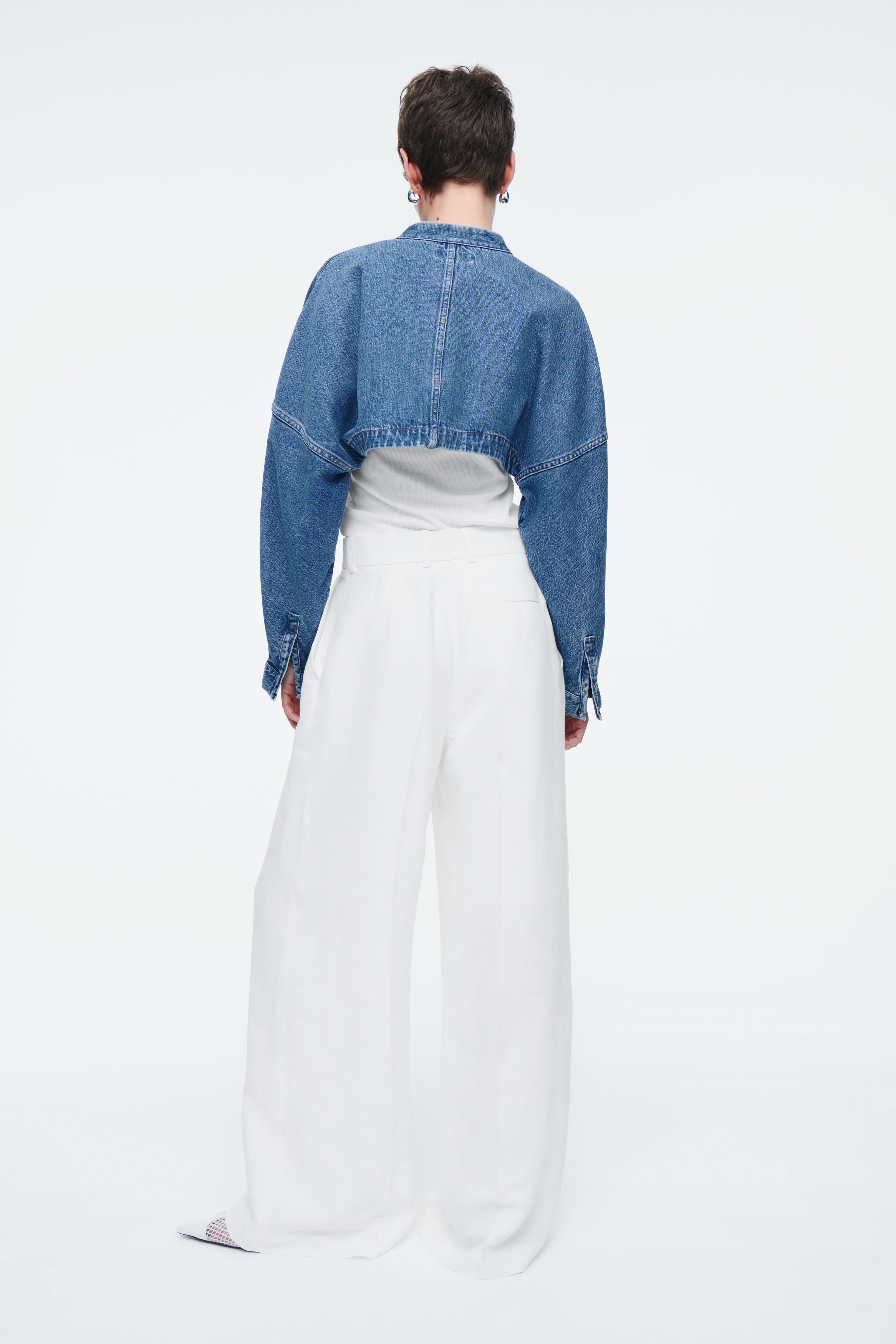 CROPPED HYBRID DENIM JACKET - BLUE