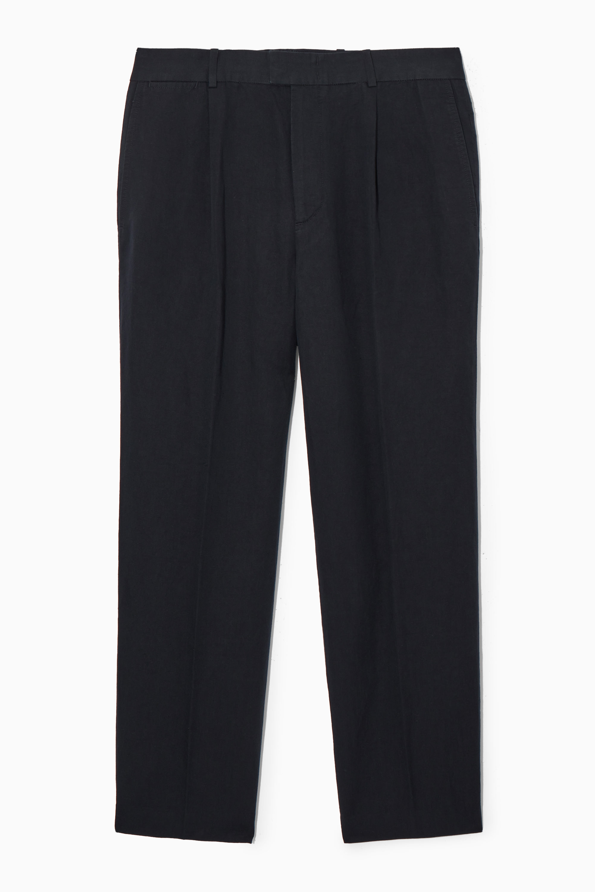 PLEATED STRAIGHT-LEG LINEN-BLEND PANTS