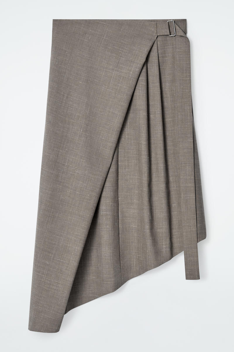 Belted Wool Wrap Skirt in Grey