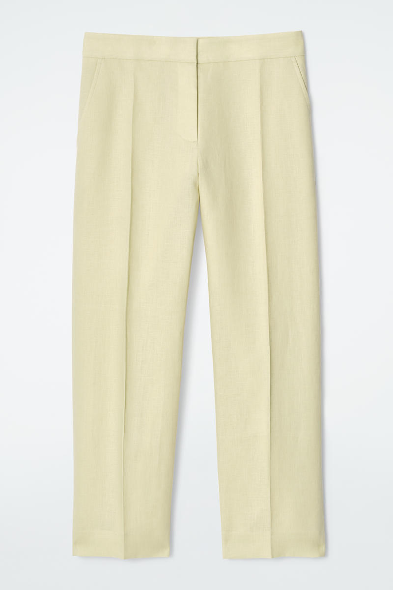 Linen Slim-Leg Trousers in Yellow