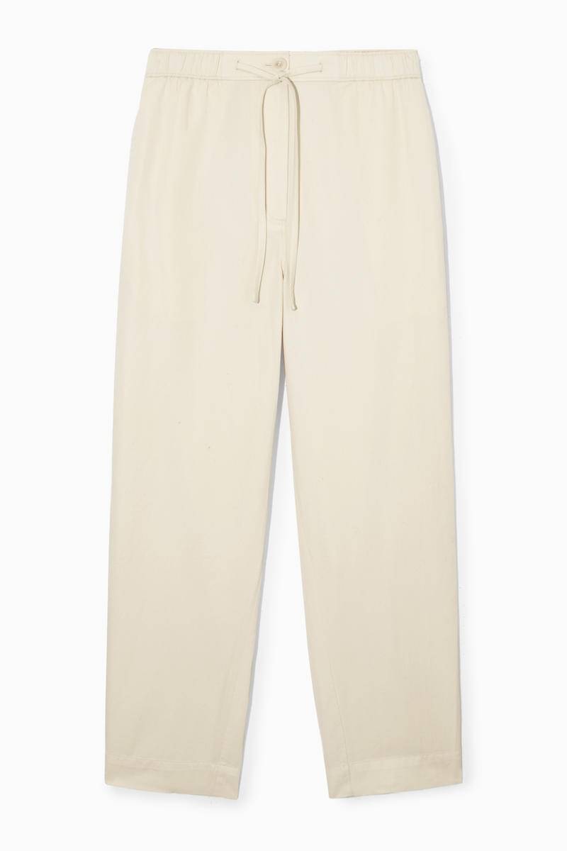 Barrel-Leg Drawstring Trousers in Beige