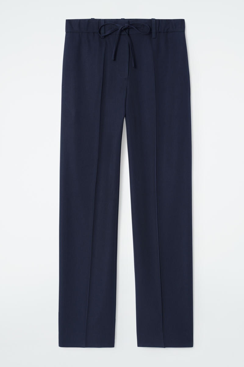 Drawstring Straight-Leg Trousers in Blue