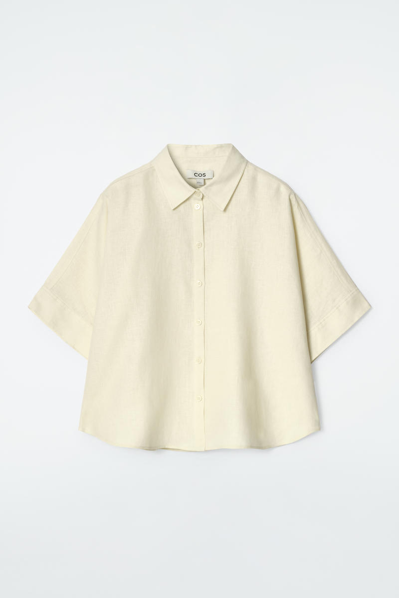 Boxy Short-Sleeved Linen Shirt in Yellow