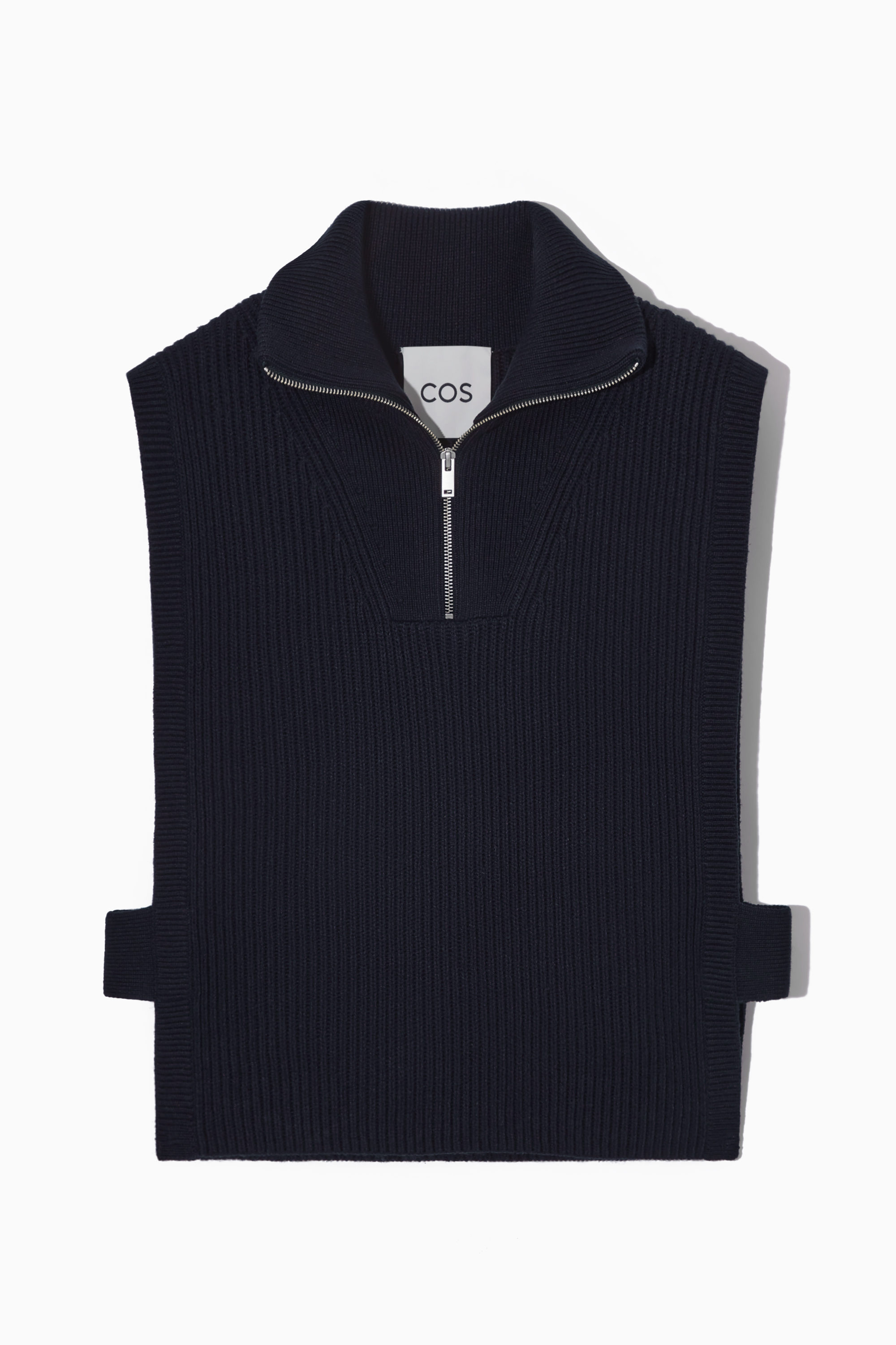 RIBBED-KNIT HALF-ZIP VEST - WHITE