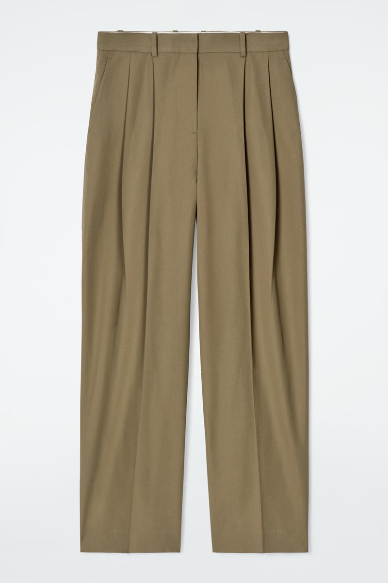 Relaxed Cotton Wide-Leg Trousers in Beige