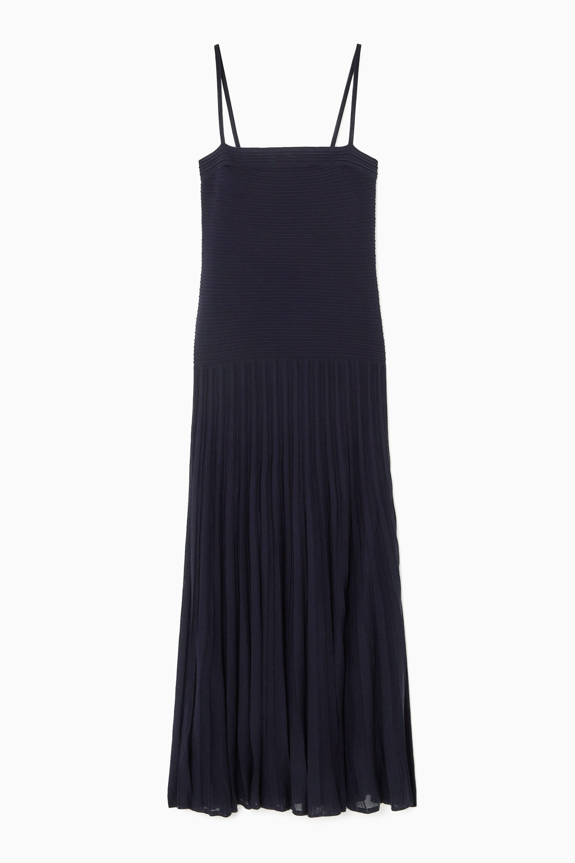PLEATED KNITTED MAXI DRESS - NAVY BLUE | COS