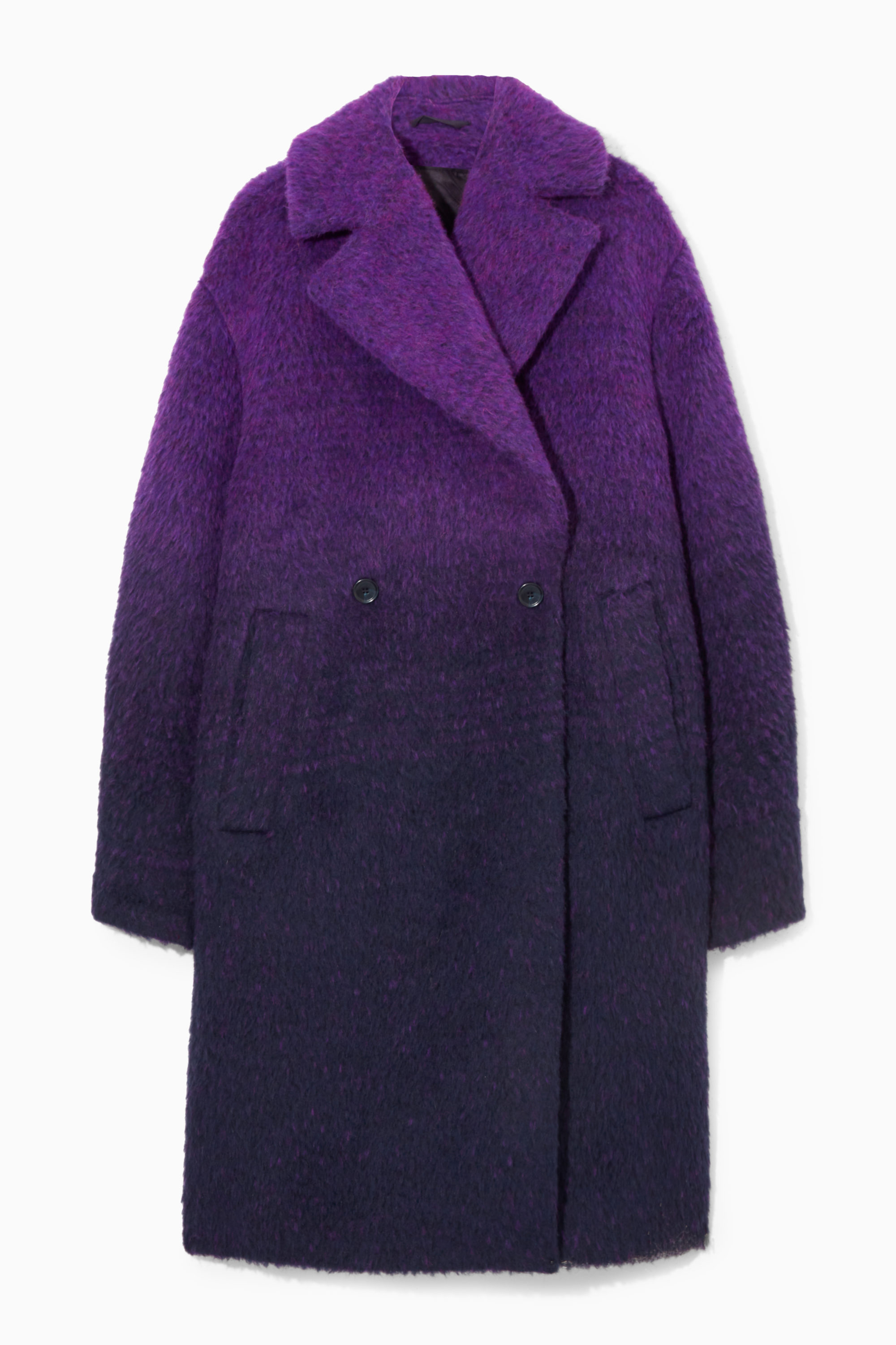 OMBRÉ DOUBLE-BREASTED FUZZY COAT PURPLE NAVY COS