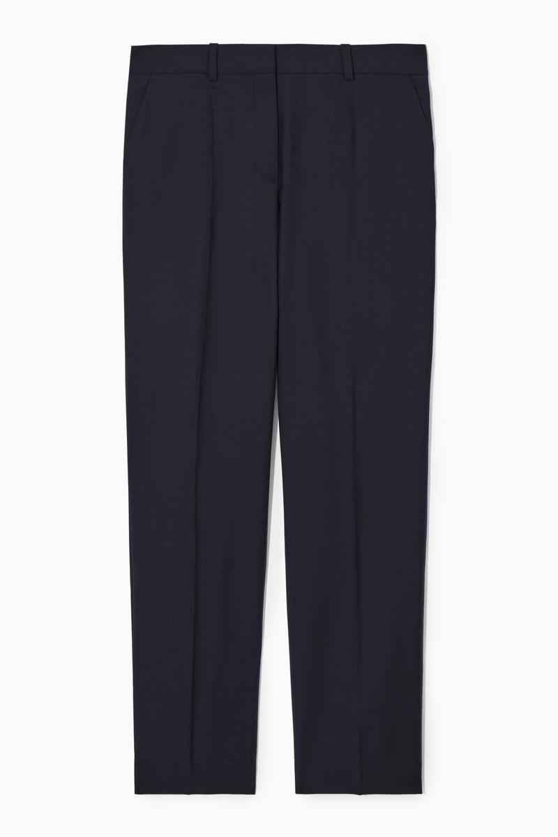 Low-Rise Tailored Wool Trousers in Blue