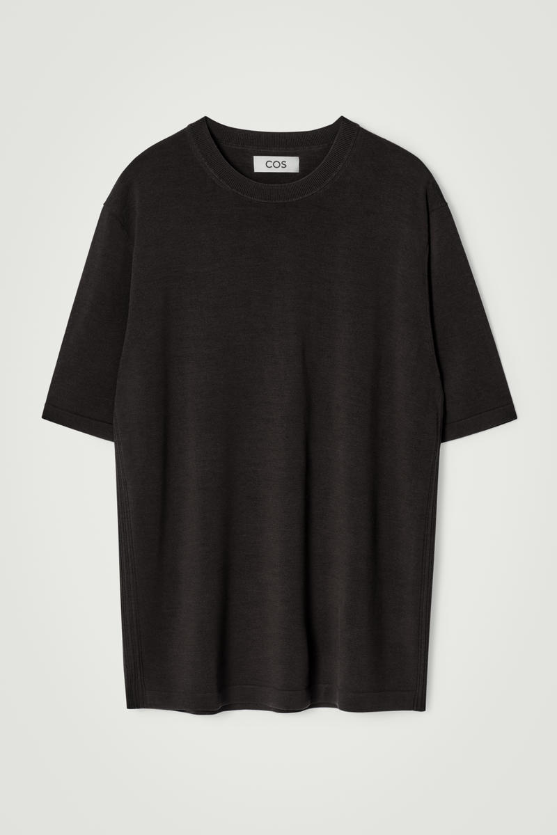 Kntted Wool-Silk T-Shirt in Brown
