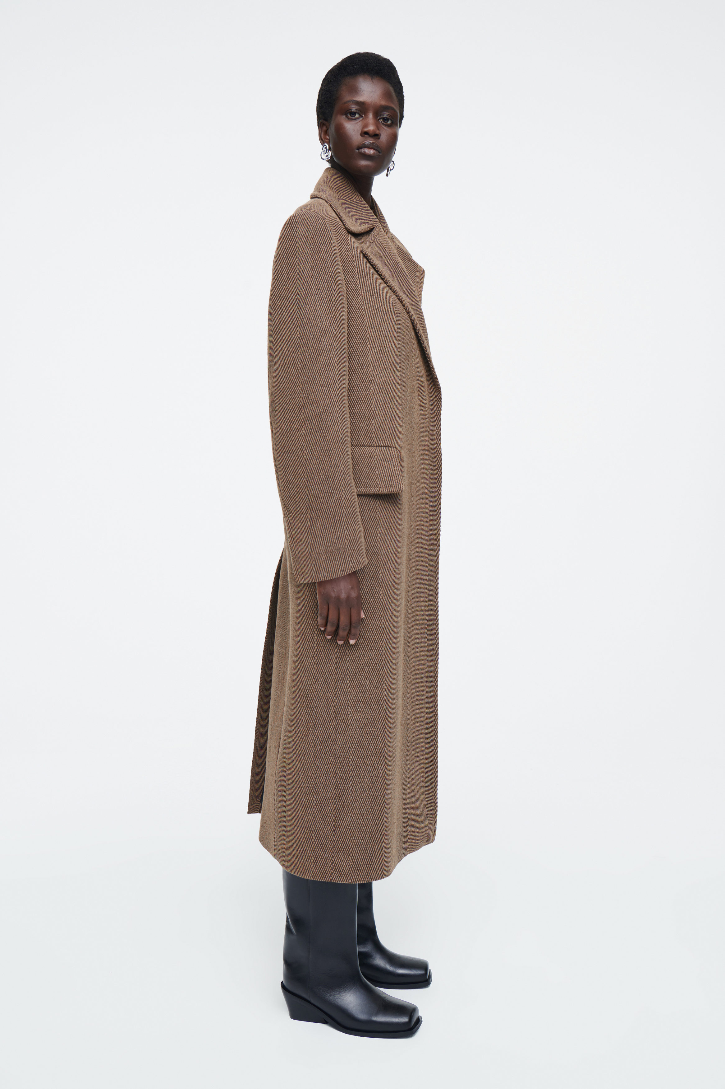 セール】Herringbone Wool-Blend Classic Coat（チェスター