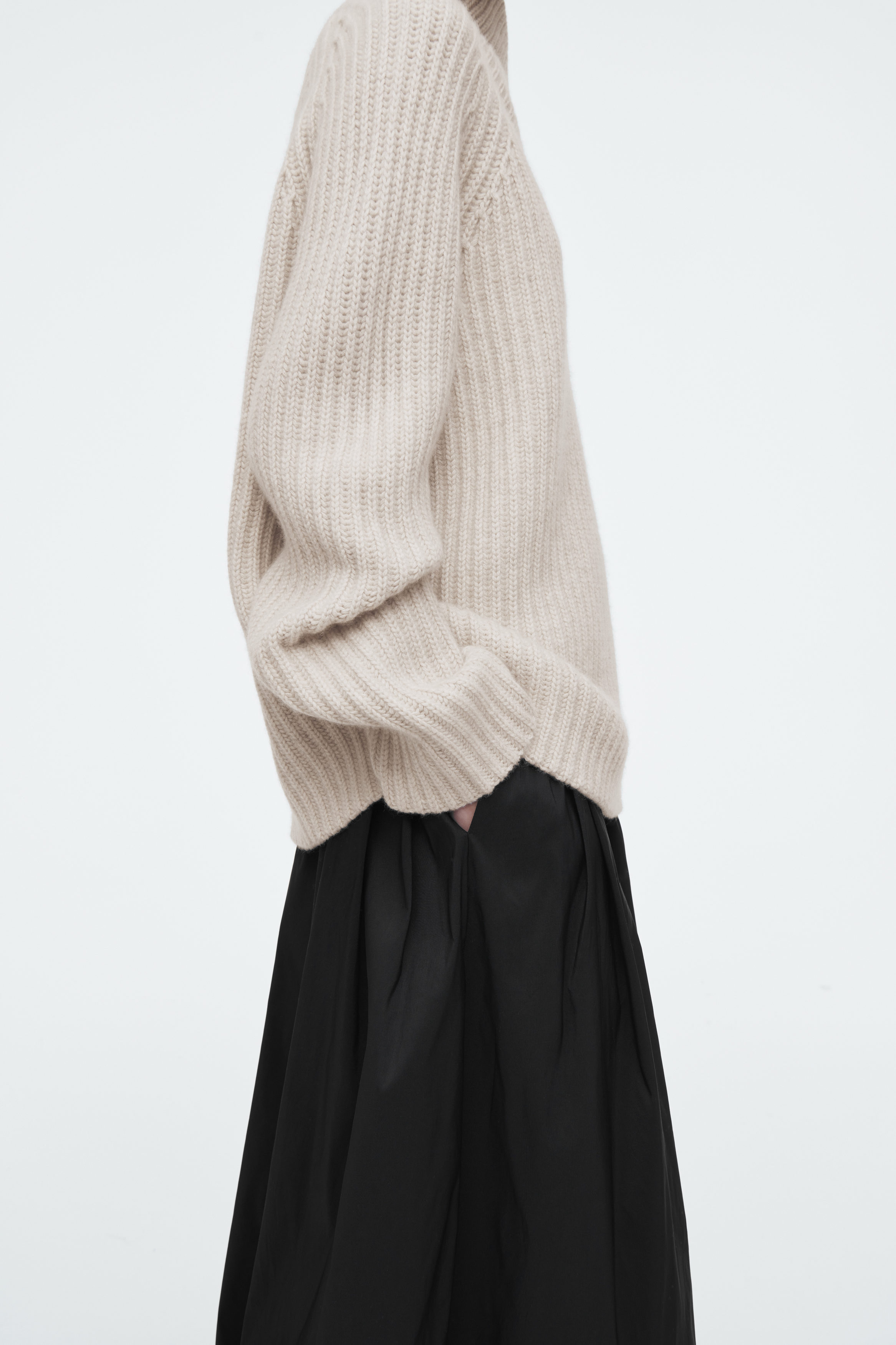 WRAP-COLLAR PURE CASHMERE JUMPER - BEIGE MÉLANGE
