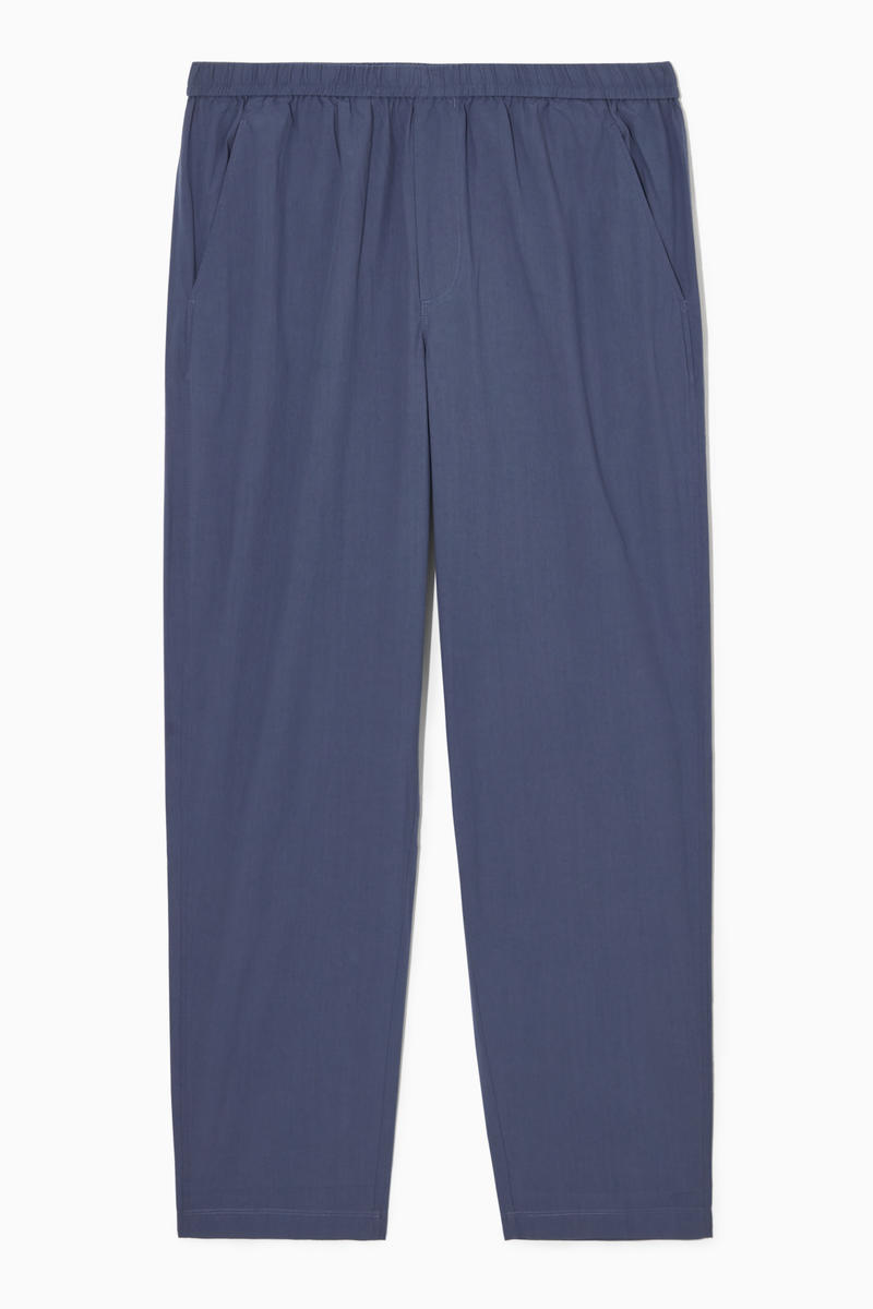 Tapered Poplin Pull-On Trousers in Blue