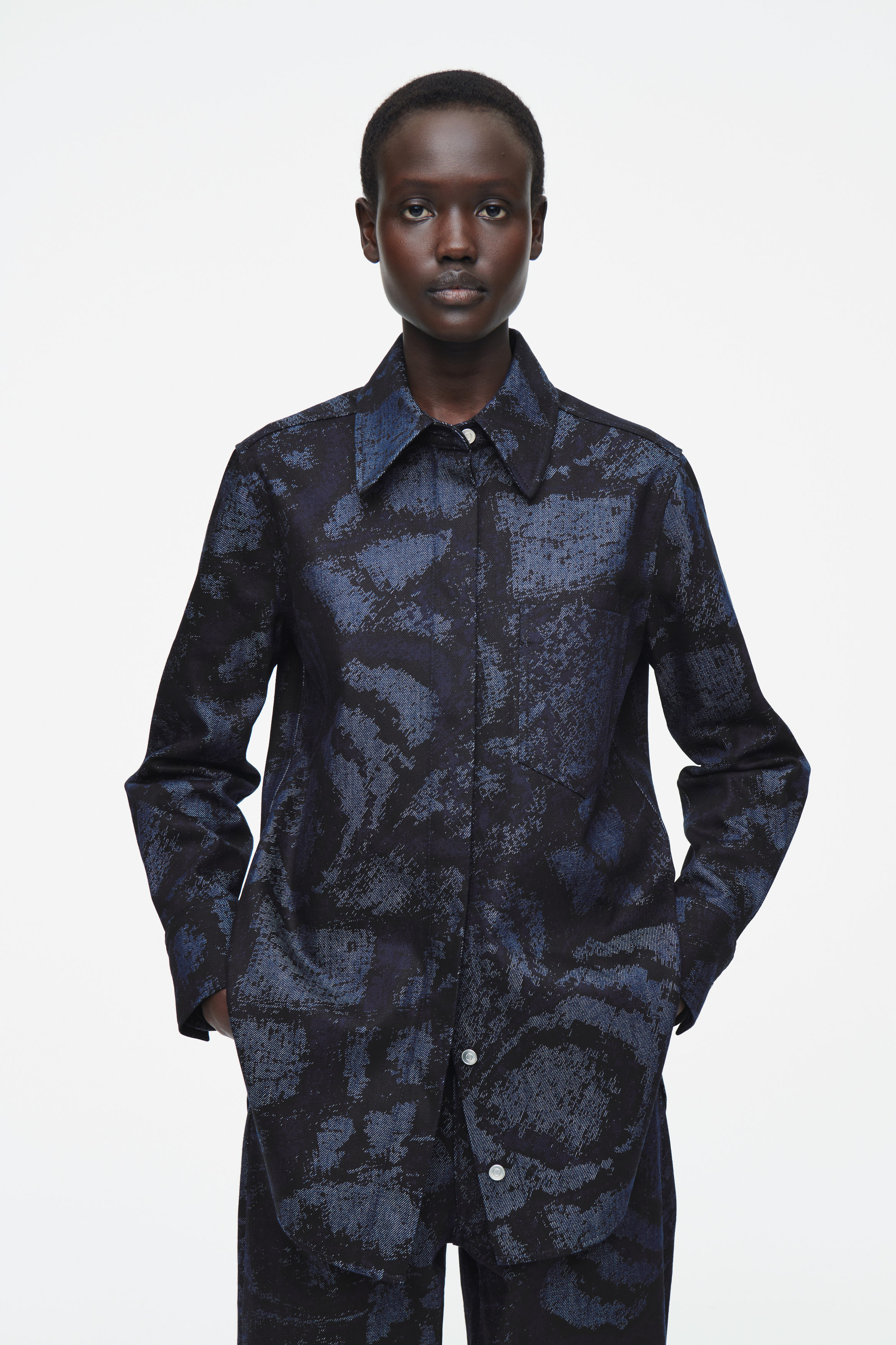 REGULAR JACQUARD DENIM SHIRT - DARK BLUE